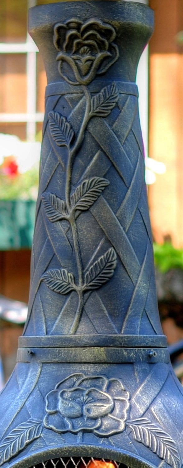 The Blue Rooster Rose Chiminea