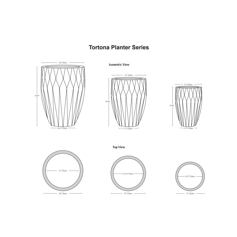 Tortona Planter Set of 3 Specs - Outdoor Art Pros
