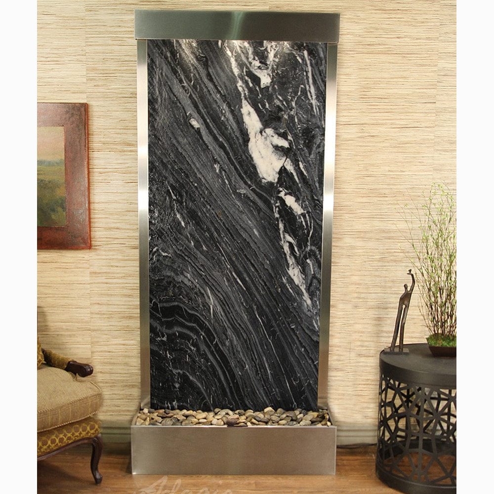 ranquil River (Flush Mounted Towards Rear Of The Base) - Black Spider Marble - StainlessSteel - White