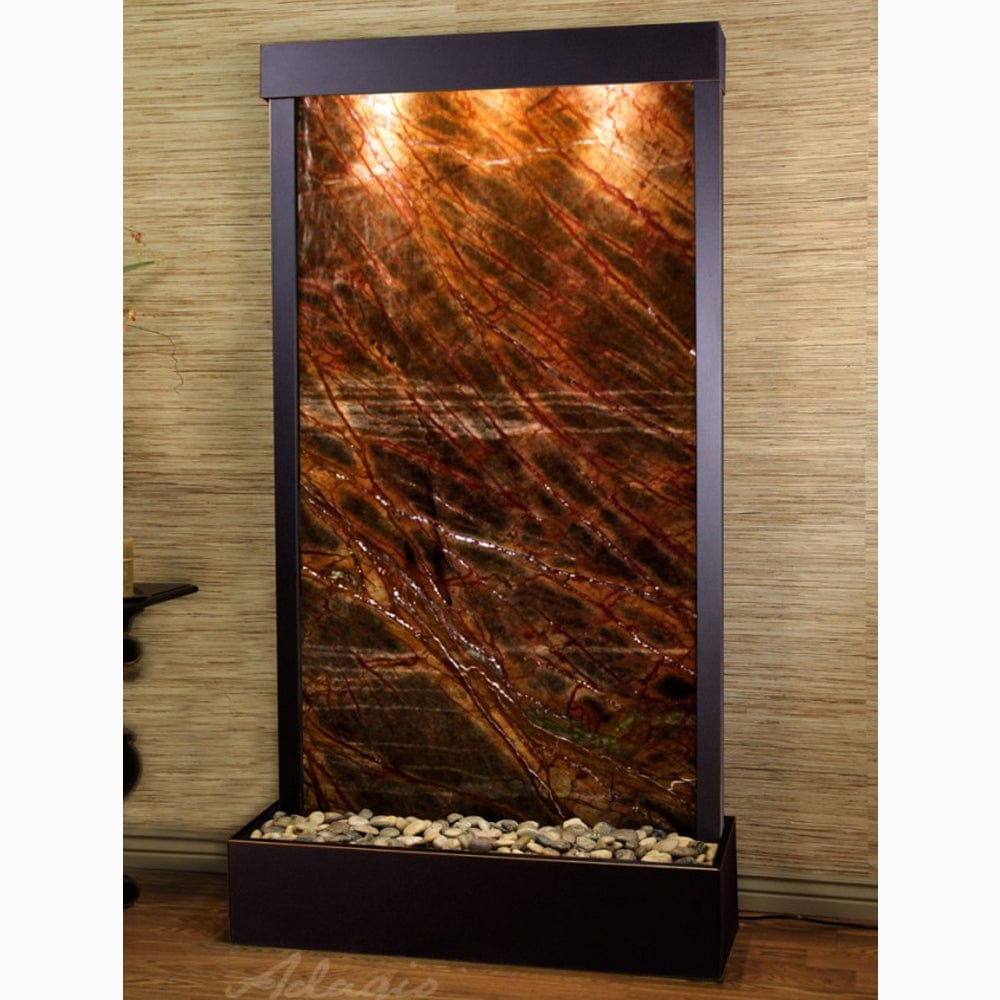 Tranquil River (Flush Mounted Towards Rear Of The Base) - Rainforest Brown Marble - Blackened Copper - White - Outdoor Art Pros