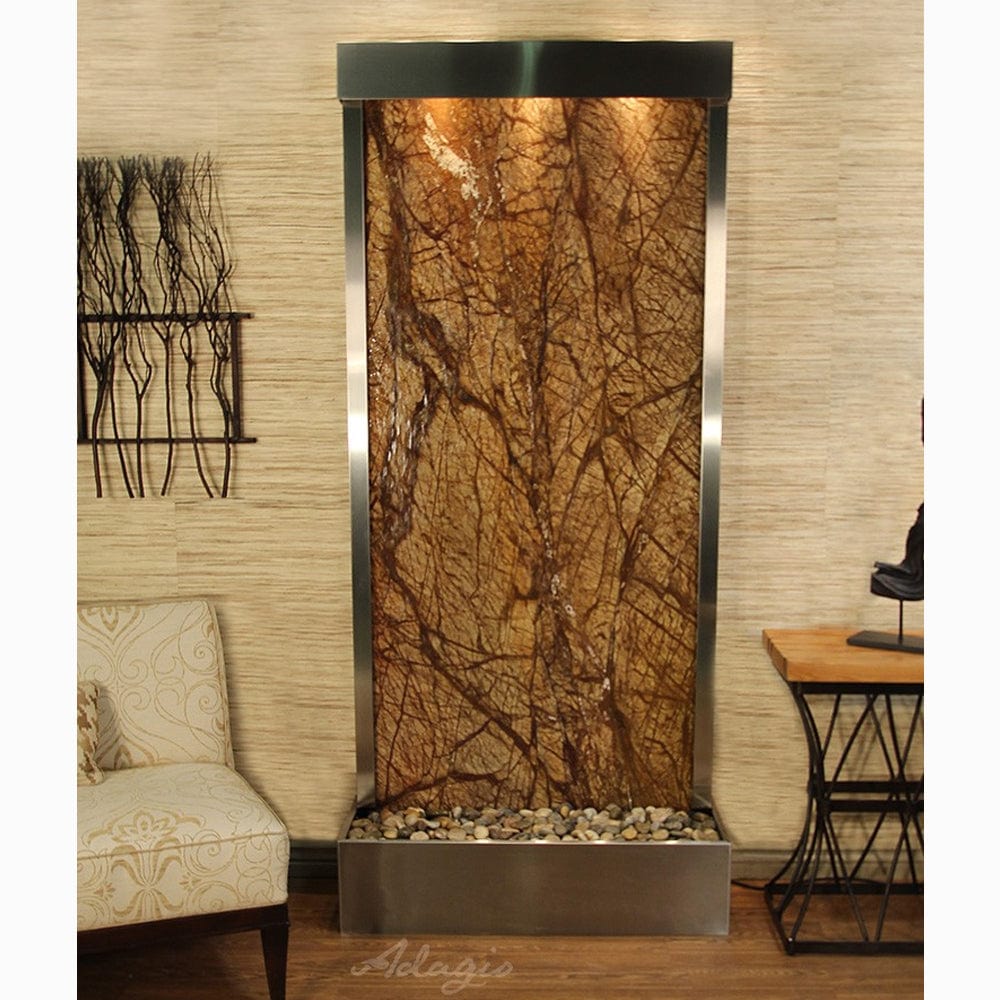 Tranquil River (Flush Mounted Towards Rear Of The Base) - Rainforest Brown Marble - Stainless Steel - White