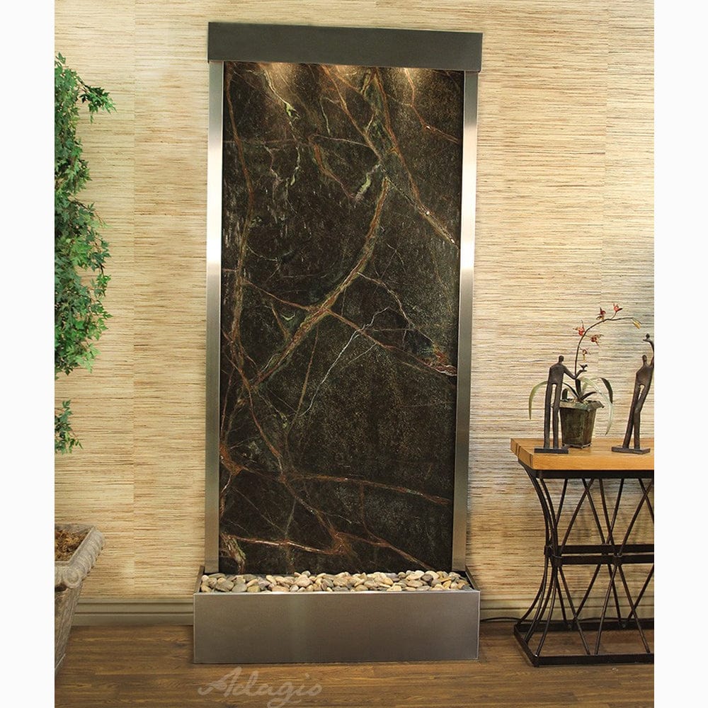 Tranquil River (Flush Mounted Towards Rear Of The Base) - Rainforest Green Marble - Stainless Steel - White - Outdoor Art Pros