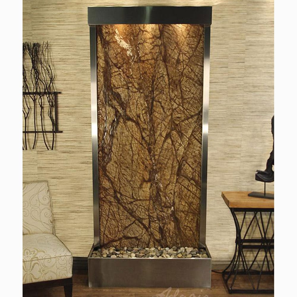Tranquil River (Flush Mounted Towards Rear Of The Base) - Rainforest Brown Marble - Stainless Steel - White - Outdoor Art Pros