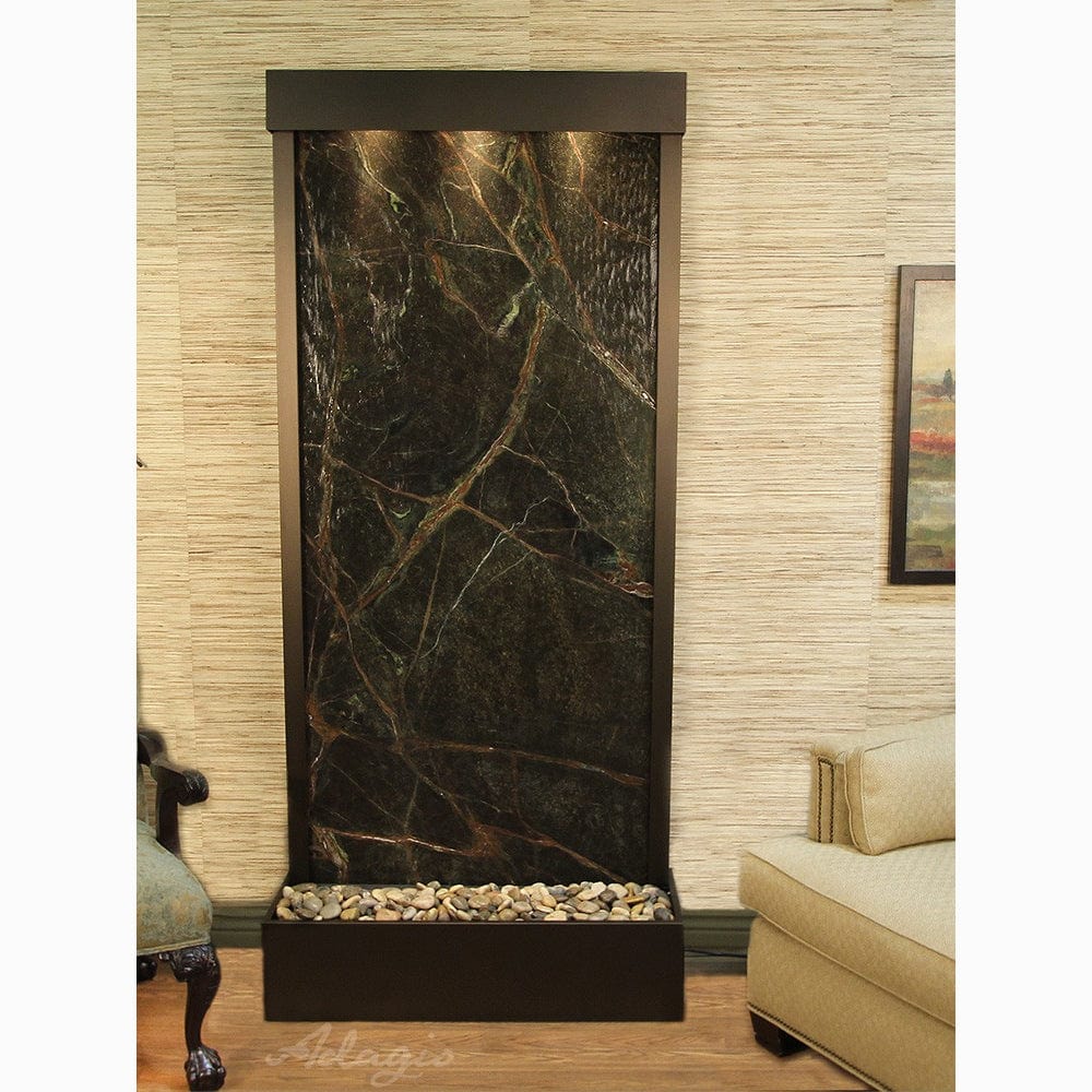 Tranquil River (Flush Mounted Towards Rear Of The Base) - Rainforest Green Marble - Antique Bronze - White - Outdoor Art Pros