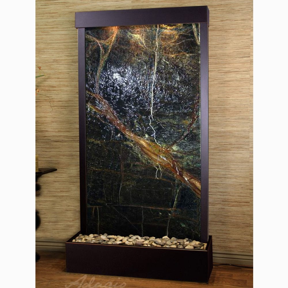 Tranquil River (Flush Mounted Towards Rear Of The Base) - Rainforest Green Marble - Blackened Copper - White - Outdoor Art Pros