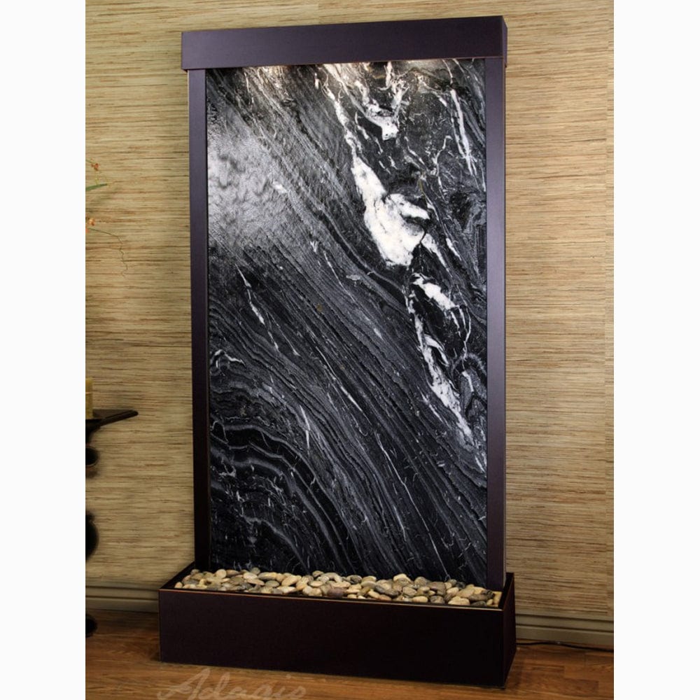 ranquil River (Flush Mounted Towards Rear Of The Base) - Black Spider Marble - Blackened Copper - White - Outdoor Art Pros