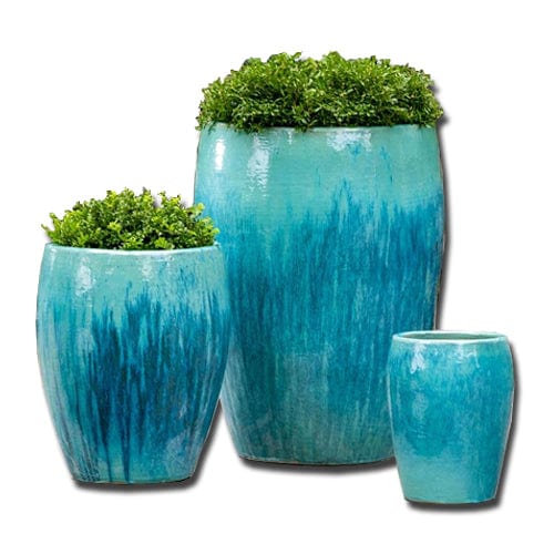 Trieste Glazed Terra Cotta Planter in Antigua - Set of 3 - Outdoor Art Pros