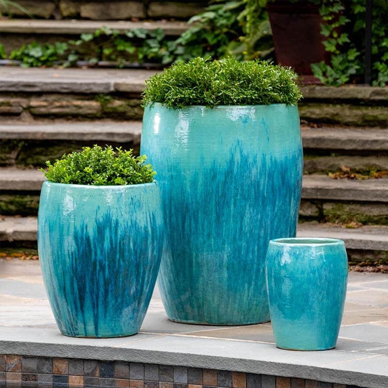 Trieste Glazed Terra Cotta Planter in Antigua - Set of 3 - Outdoor Art Pros