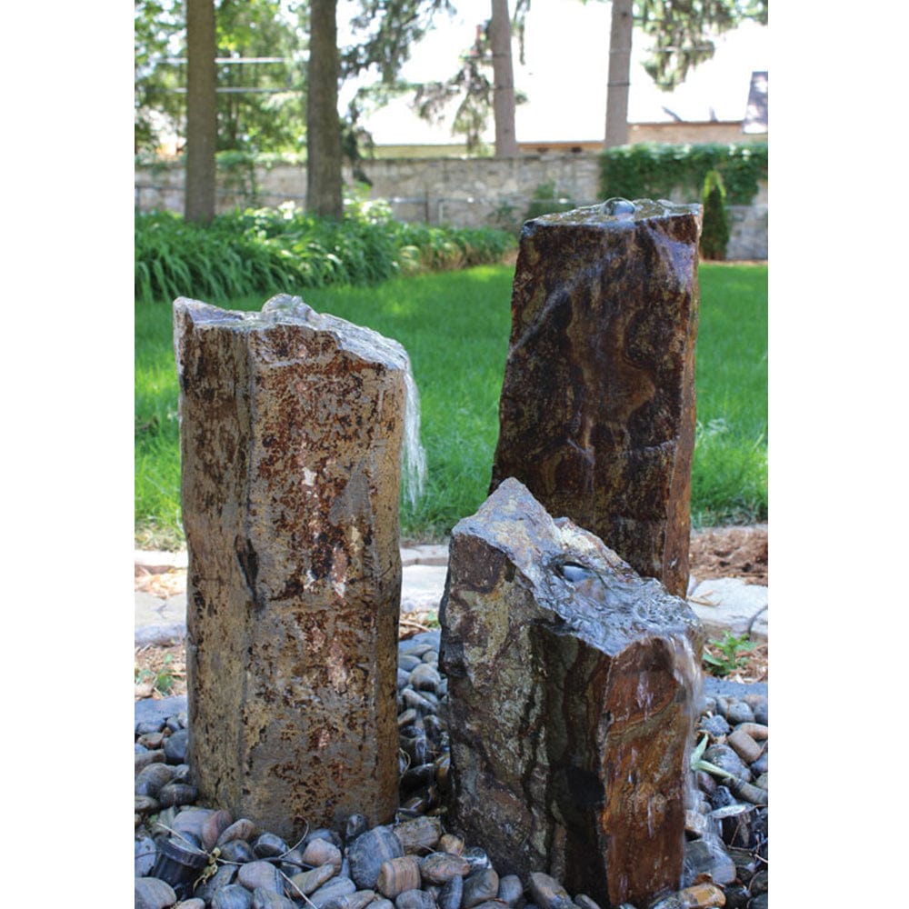 Triple Rustic Basalt Stone Outdoor Fountain - Outdoor Art Pros