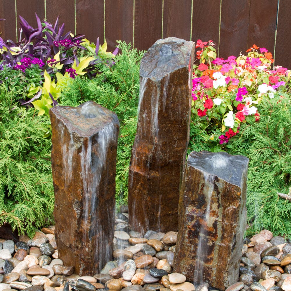 Triple Rustic Basalt Stone Outdoor Fountain - Outdoor Art Pros