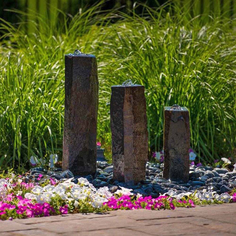 Triple Rustic Basalt Stone Outdoor Fountain - Outdoor Art Pros