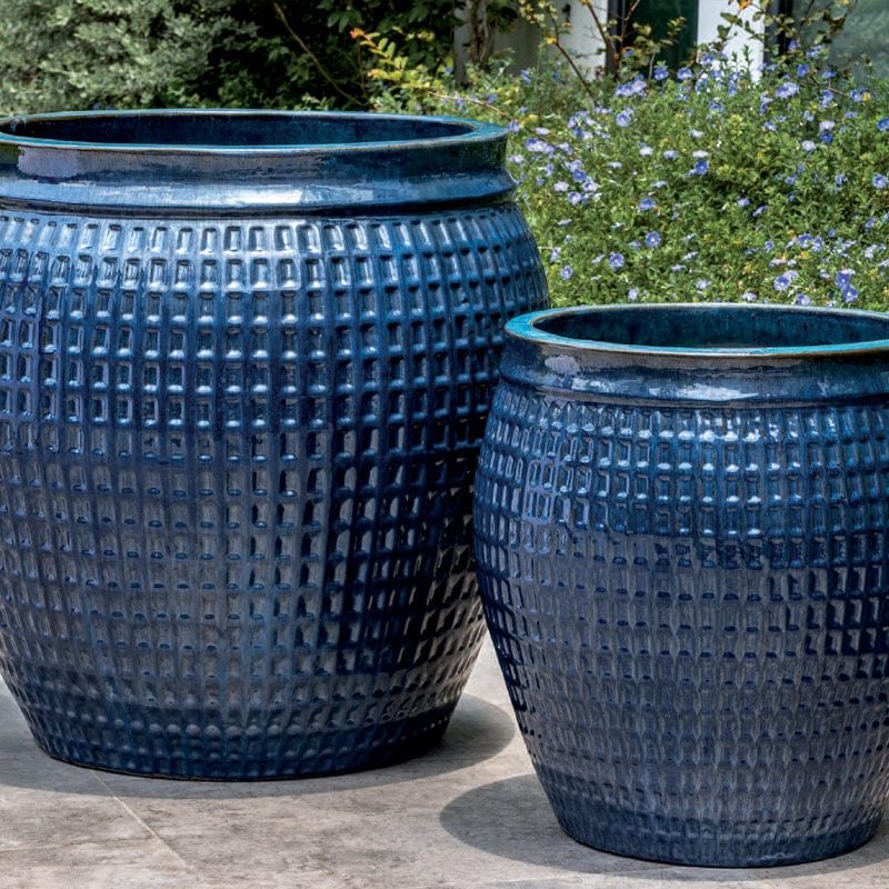 Ventana Planter Set of 2 in Mediterranean Blue Finish -  Outdoor Art Pros