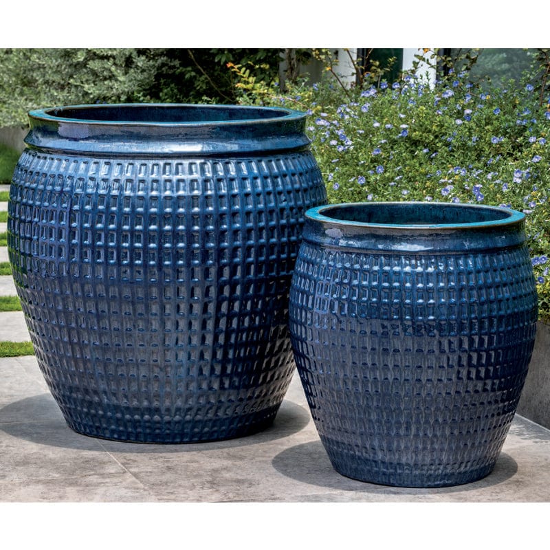 Ventana Planter Set of 2 in Mediterranean Blue Finish - Outdoor Art Pros