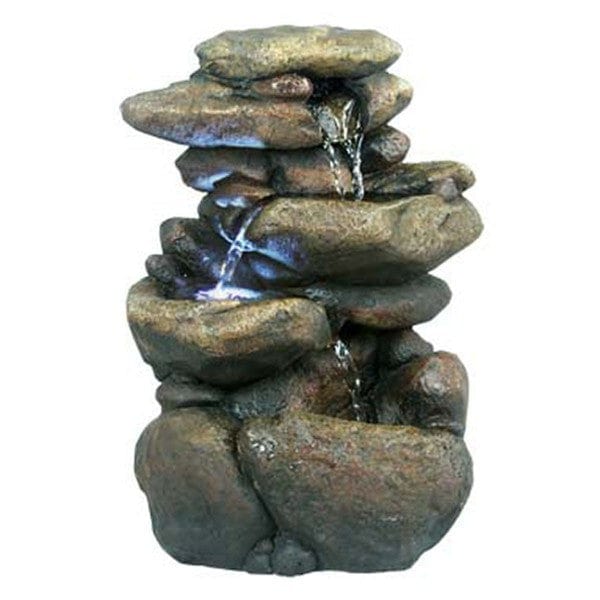 Alpine 3 Tier Rock Tabletop Fountain With White LED Lights