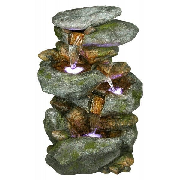 Alpine Rock Waterfall Fountain With LED Lights
