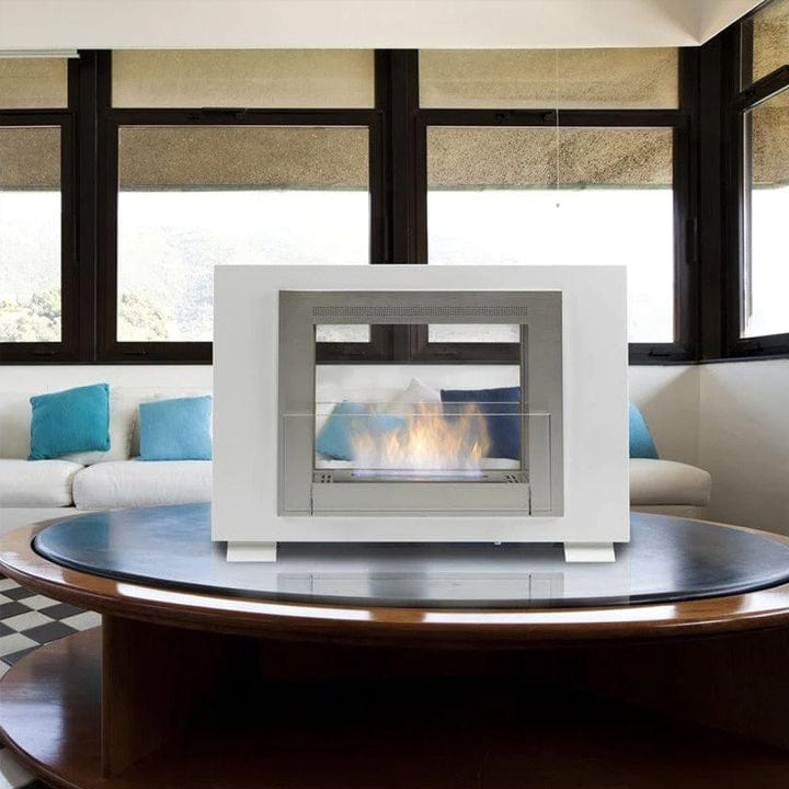Eco-Feu Wellington 2-Sided Biofuel Fireplace - Gloss White - Outdoor Art Pros