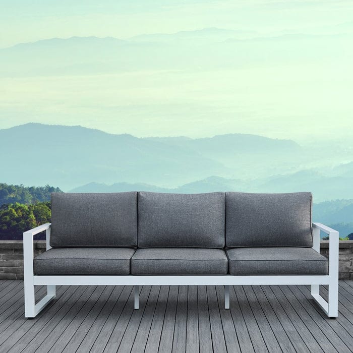 Baltic Outdoor 3-Seat Sofa - White Frame with Gray Cushions - Outdoor Art Pros