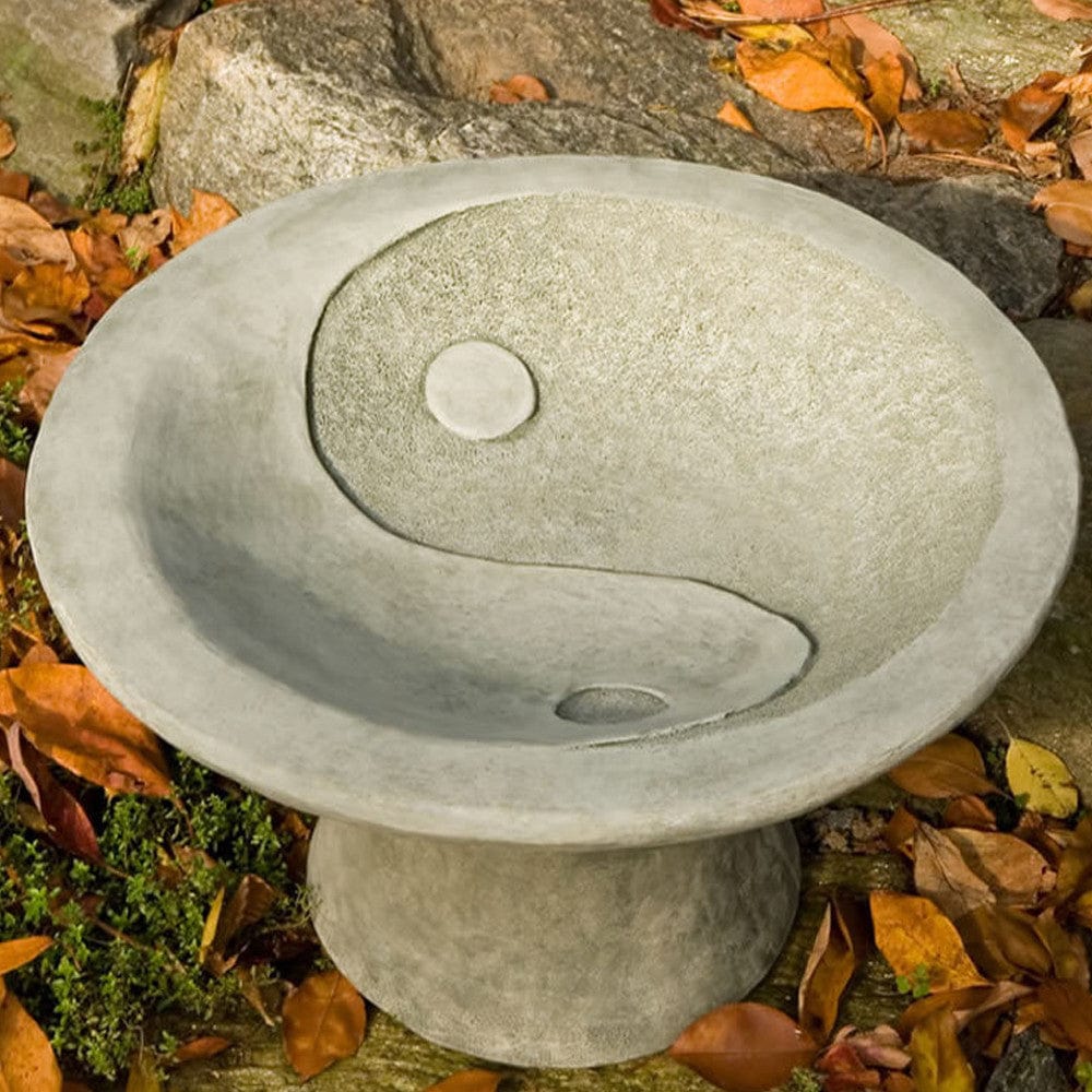 Yin Yang Pedestal Cast Stone Birdbath - Outdoor Art Pros