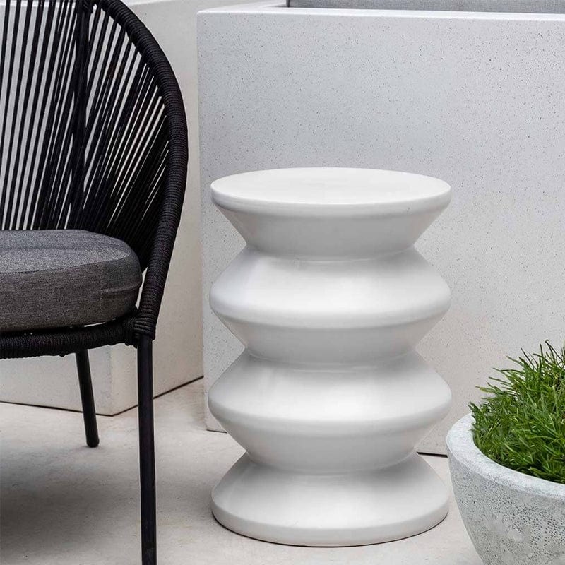 Zigzag Round Garden Seat-White - Outdoor Art Pros