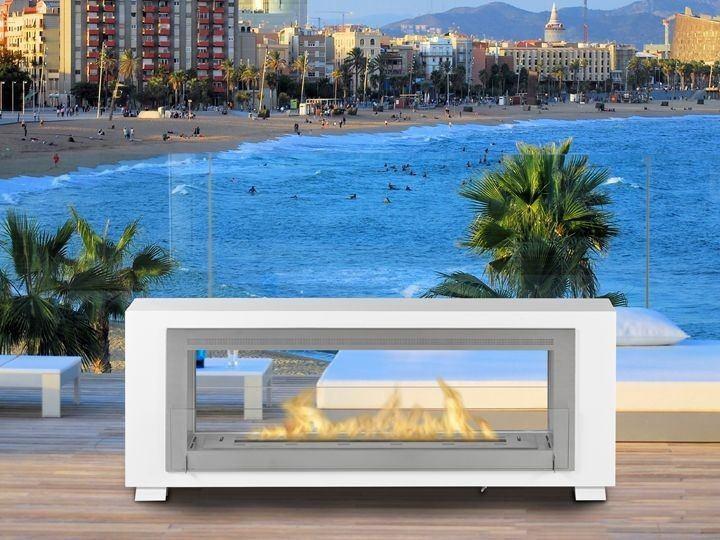 Eco-Feu Santa Cruz 2-Sided Biofuel Fireplace in Gloss White w/ Stainless Interior - Outdoor Art Pros