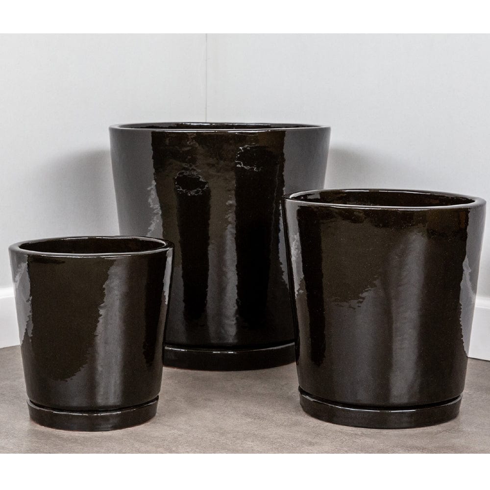 I/O Series Tapered Cylinder Planters - Set of 3 in Cola Finish - Outdoor Art Pros
